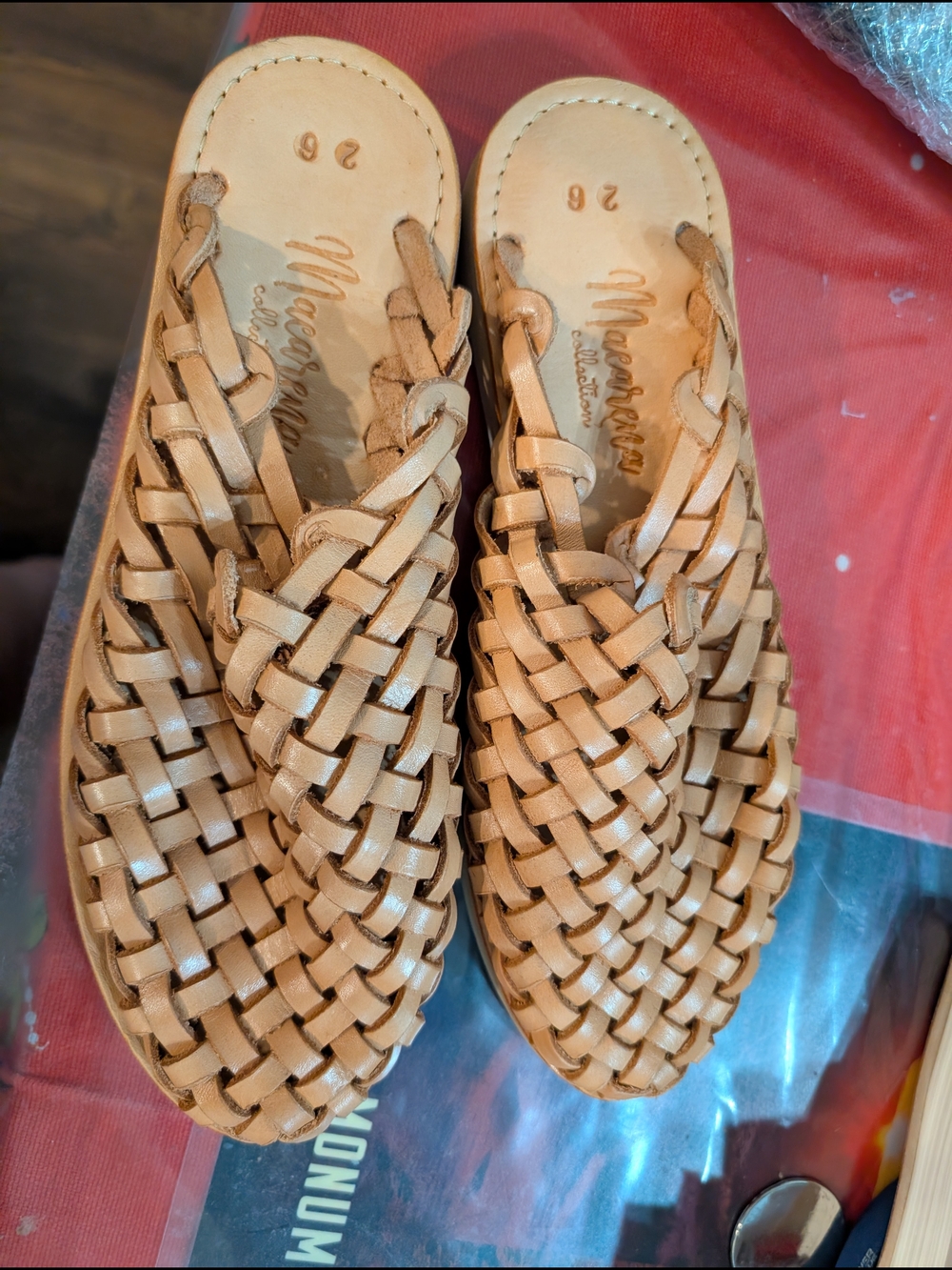 Woven Leather Slide Sandals - Tan